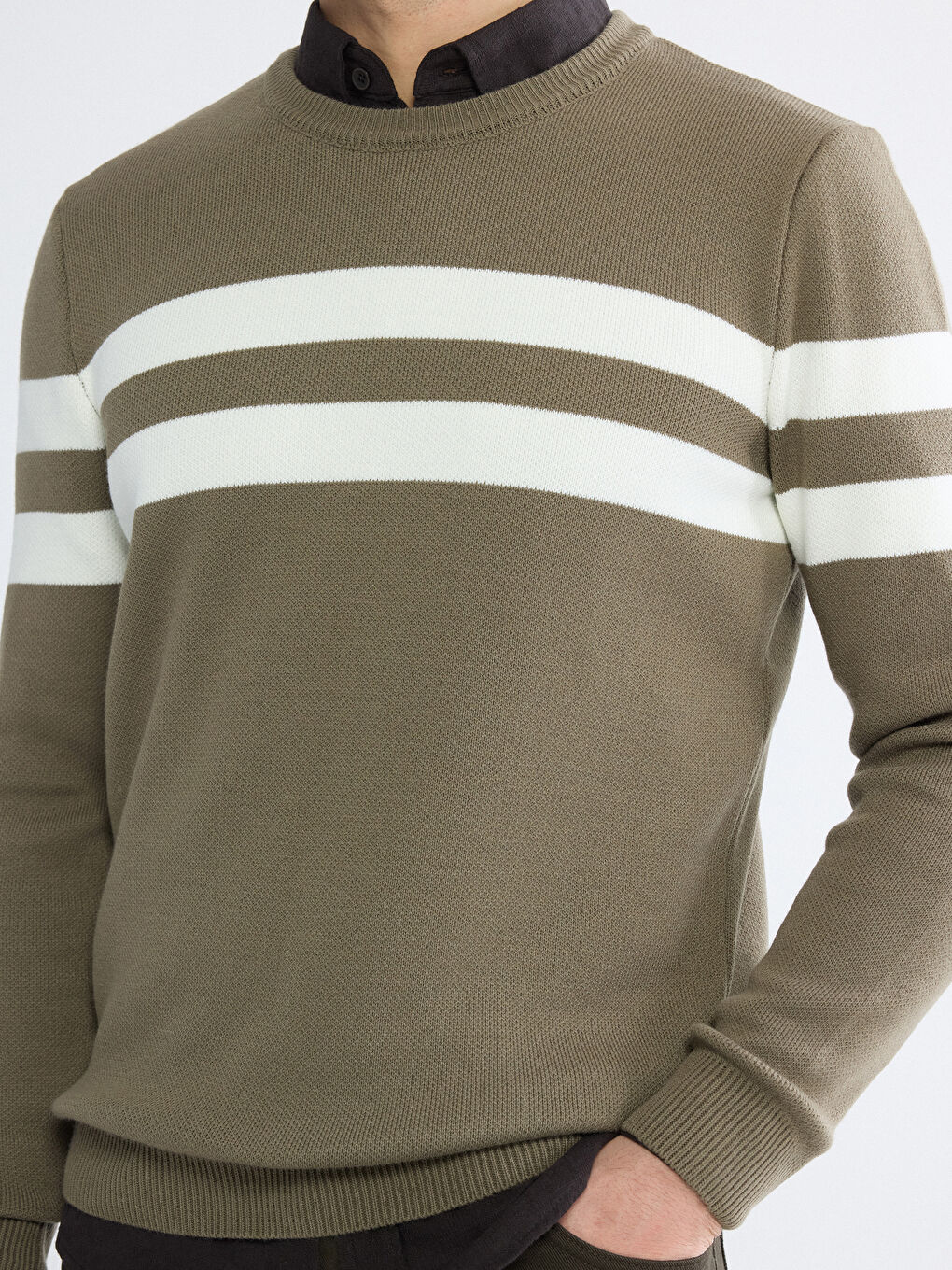 Turuncu Çizgili Erkek Triko Kazak-2