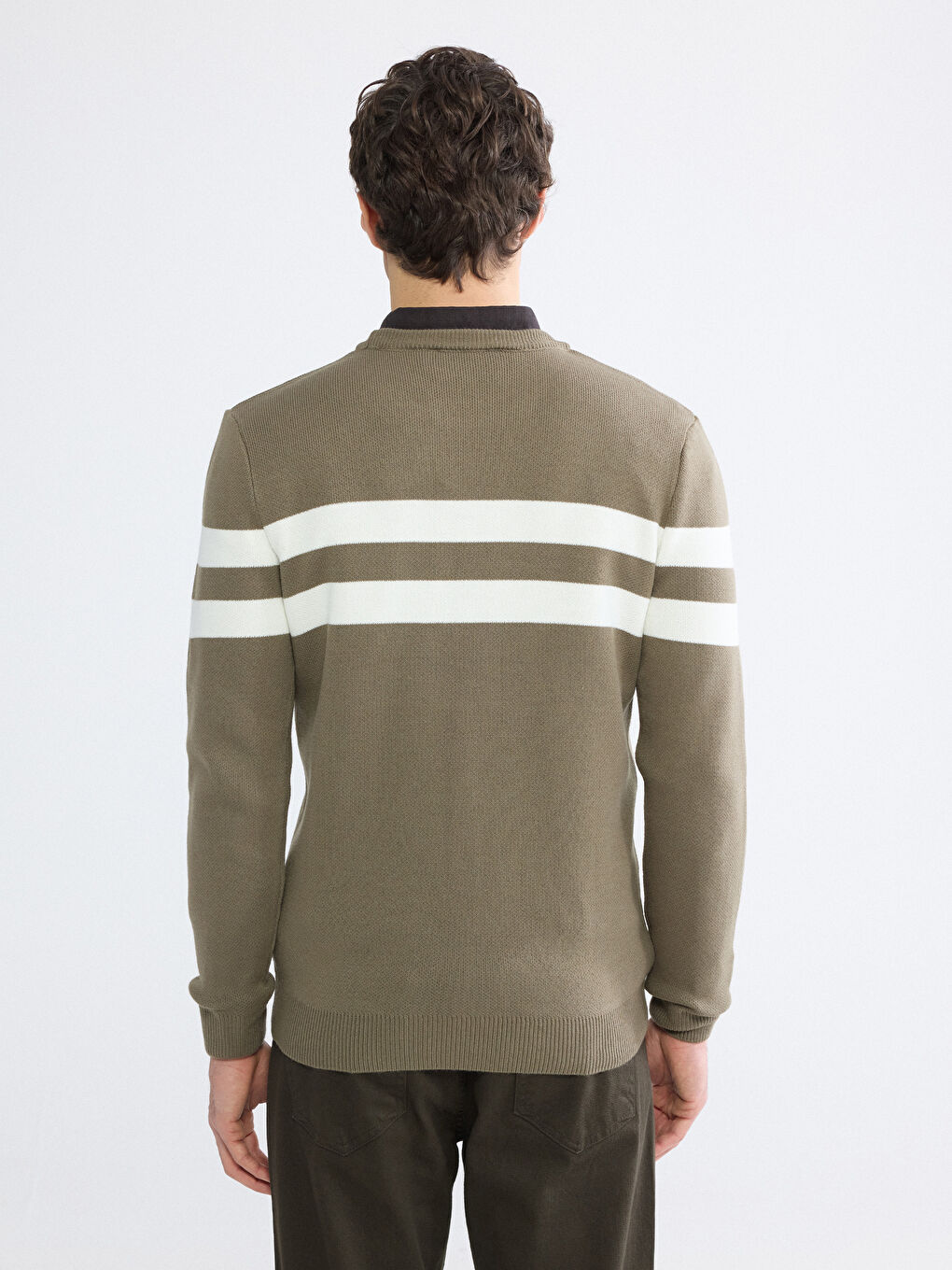 Turuncu Çizgili Erkek Triko Kazak-3