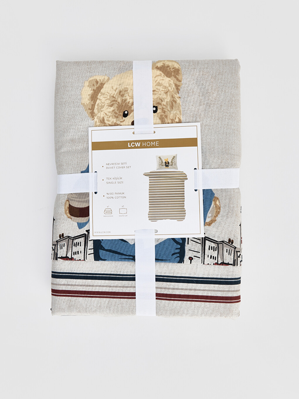 Bear Printed Cotton Single Duvet Cover Set-1