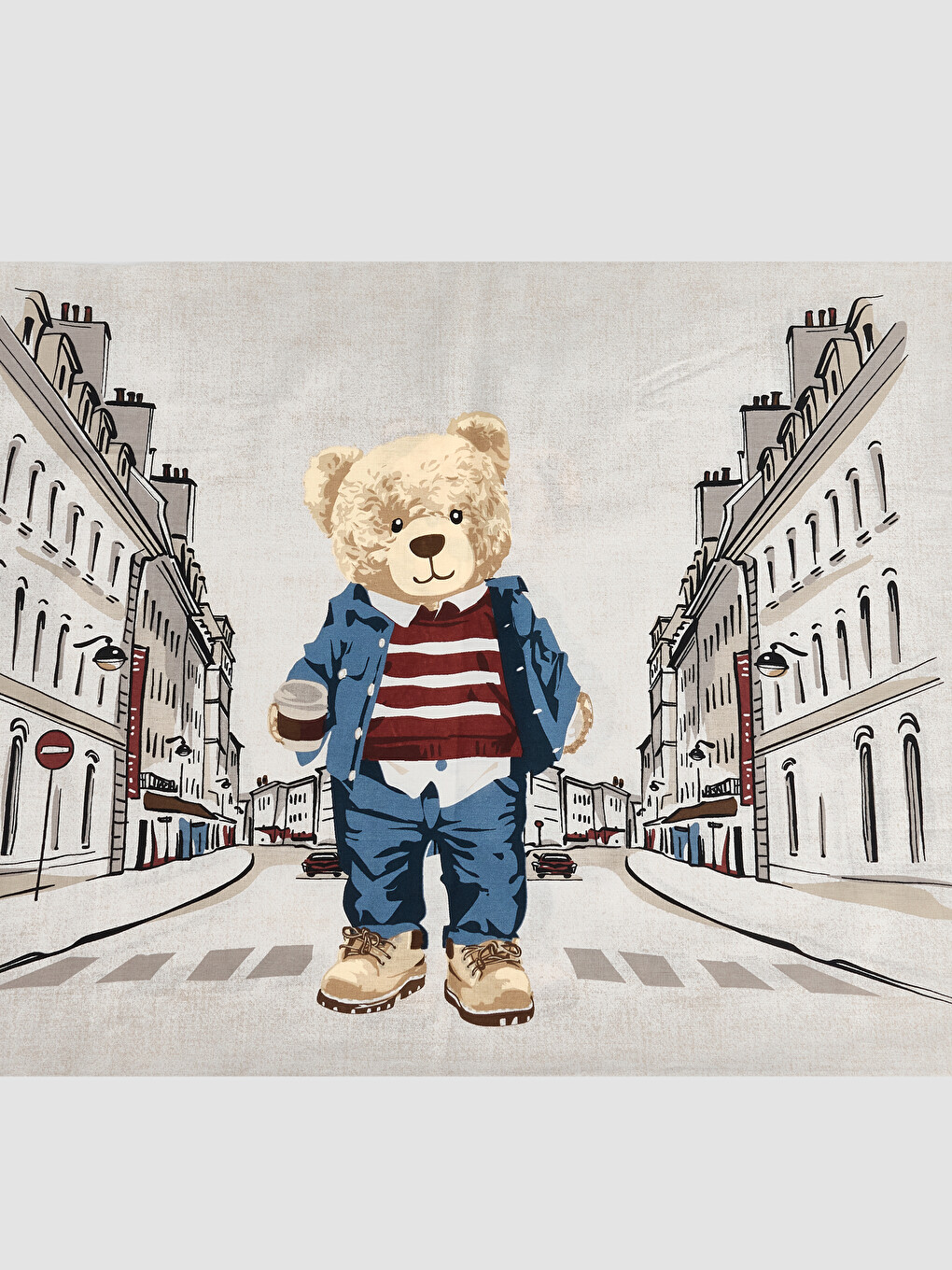 Bear Printed Cotton Single Duvet Cover Set-4
