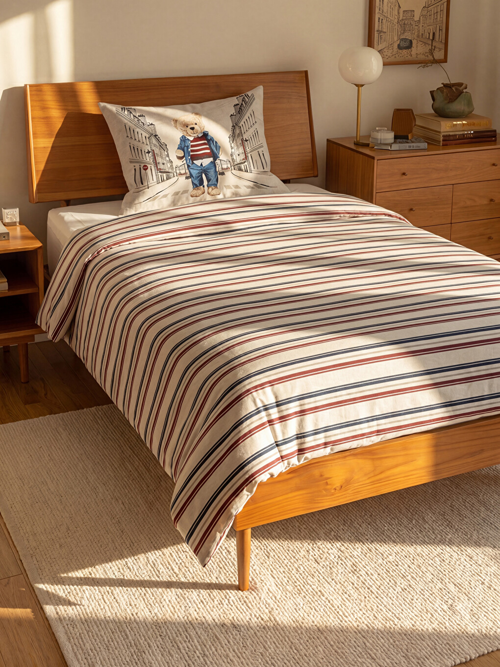 Bear Printed Cotton Single Duvet Cover Set