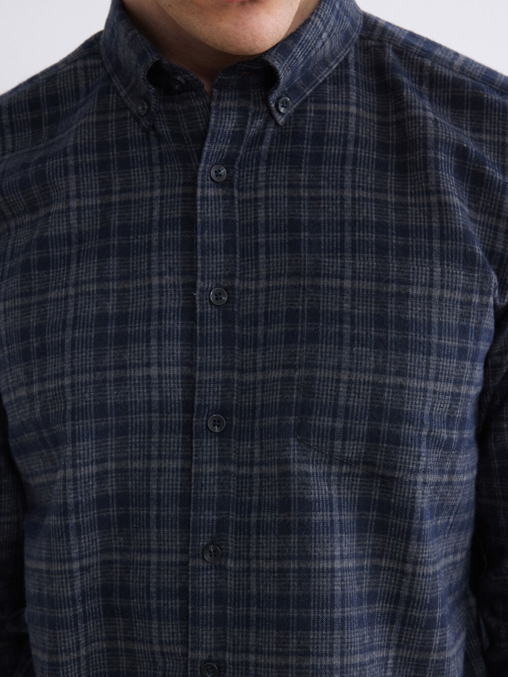 Siyah Regular Fit Yün Karışımlı Gabardin Erkek Ekose Gömlek-2