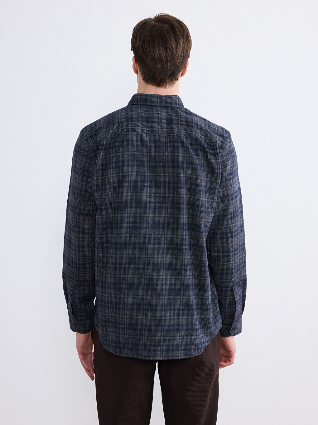 Siyah Regular Fit Yün Karışımlı Gabardin Erkek Ekose Gömlek-3