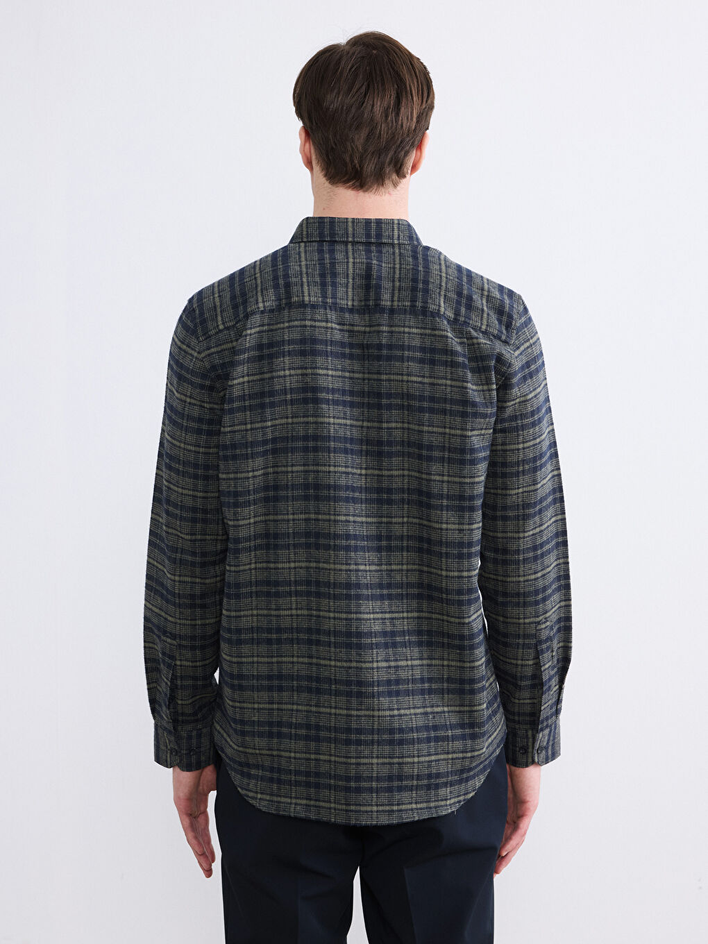 Haki Regular Fit Yün Karışımlı Gabardin Erkek Ekose Gömlek-3