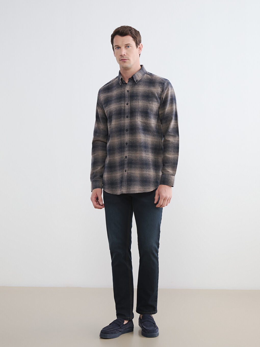 Bej Regular Fit Yün Karışımlı Erkek Gömlek-1