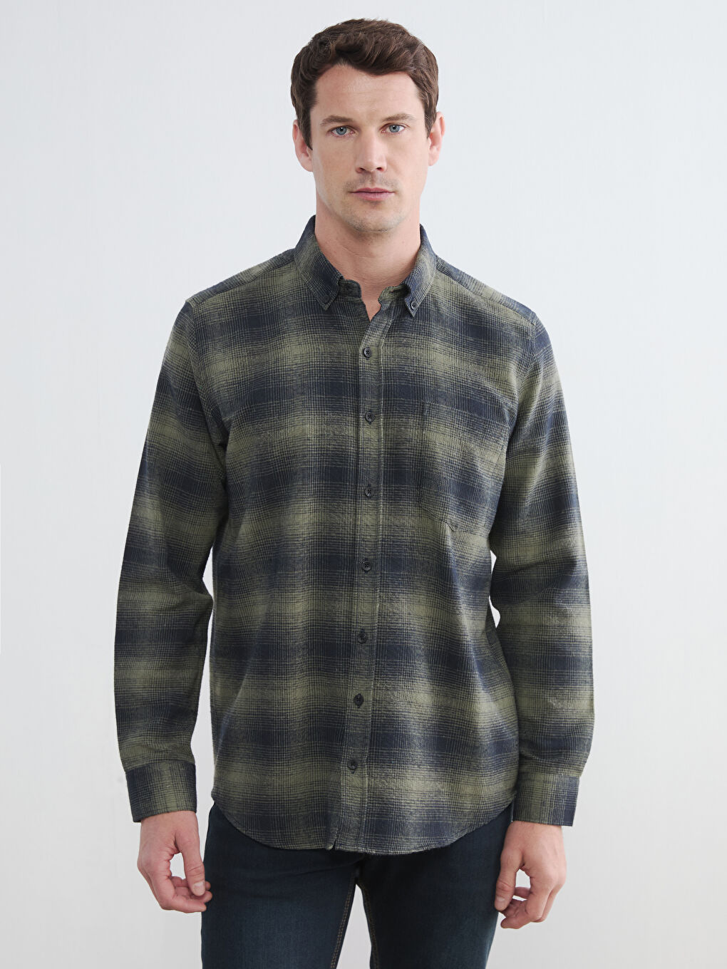 Haki Regular Fit Yün Karışımlı Erkek Gömlek