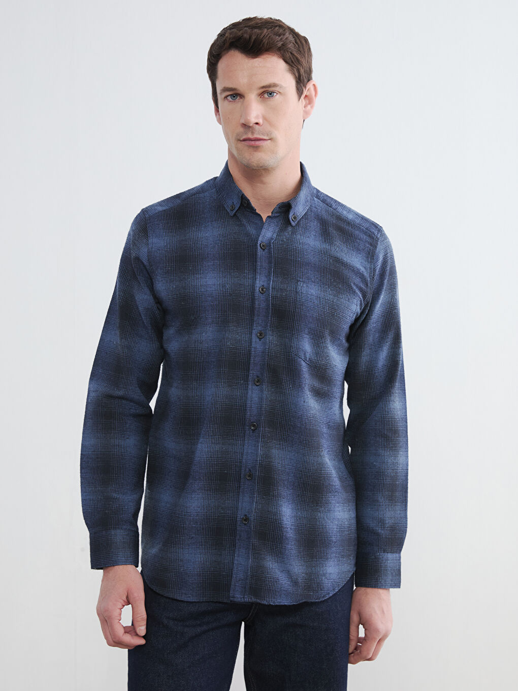 Lacivert Regular Fit Yün Karışımlı Erkek Gömlek
