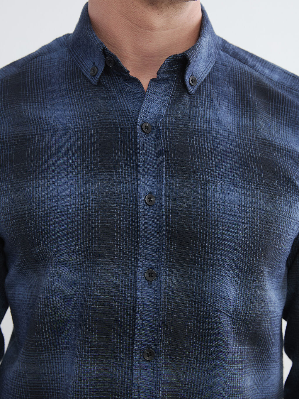 Lacivert Regular Fit Yün Karışımlı Erkek Gömlek-2