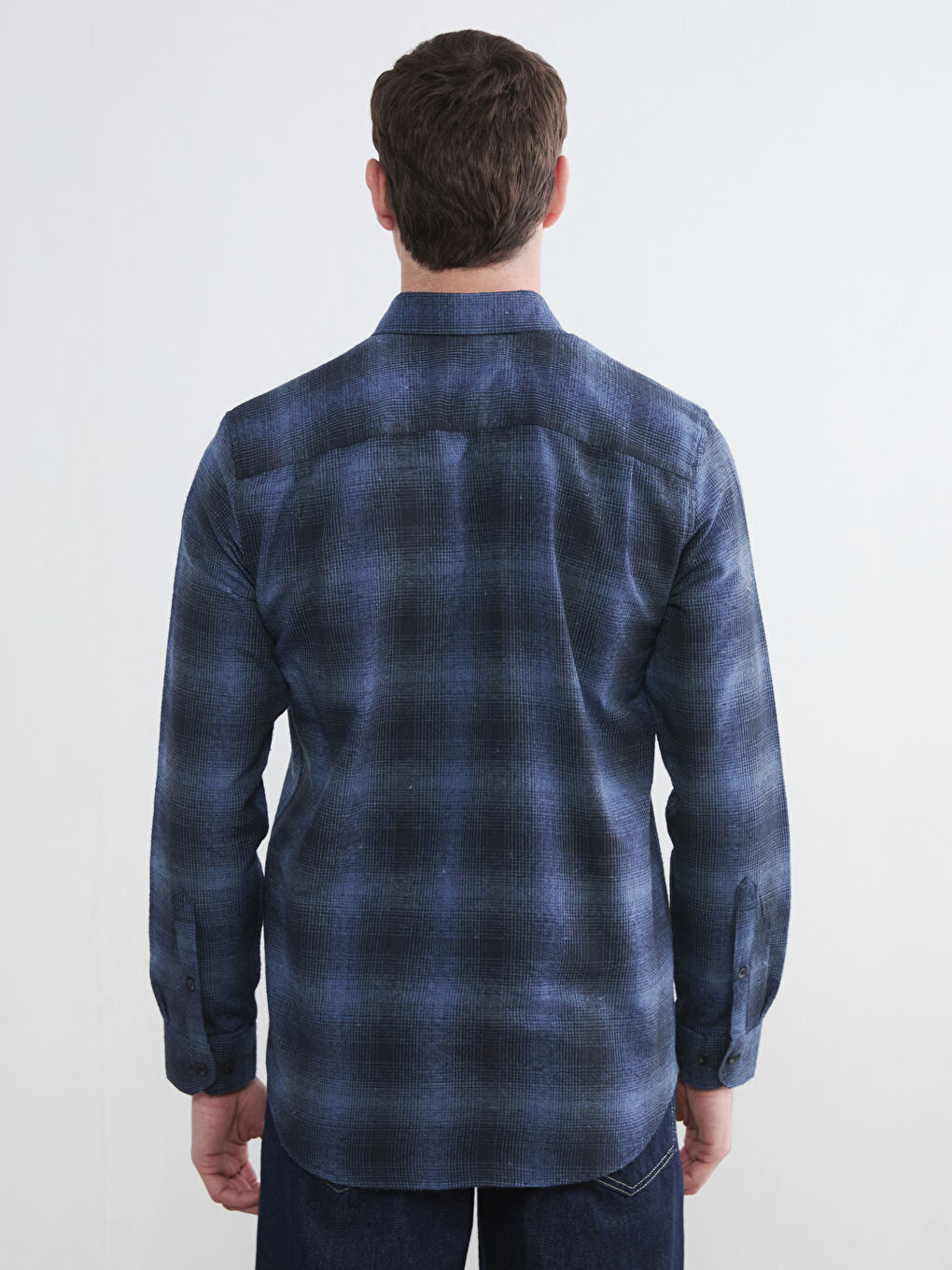 Lacivert Regular Fit Yün Karışımlı Erkek Gömlek-3