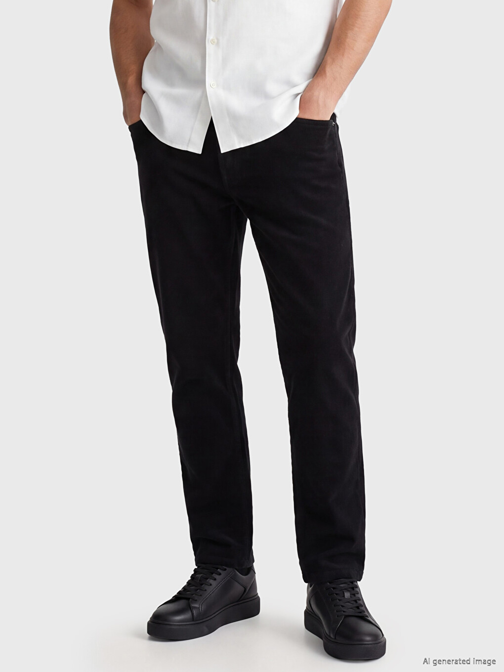 Siyah Regular Fit Kadife Erkek Chino Pantolon-1