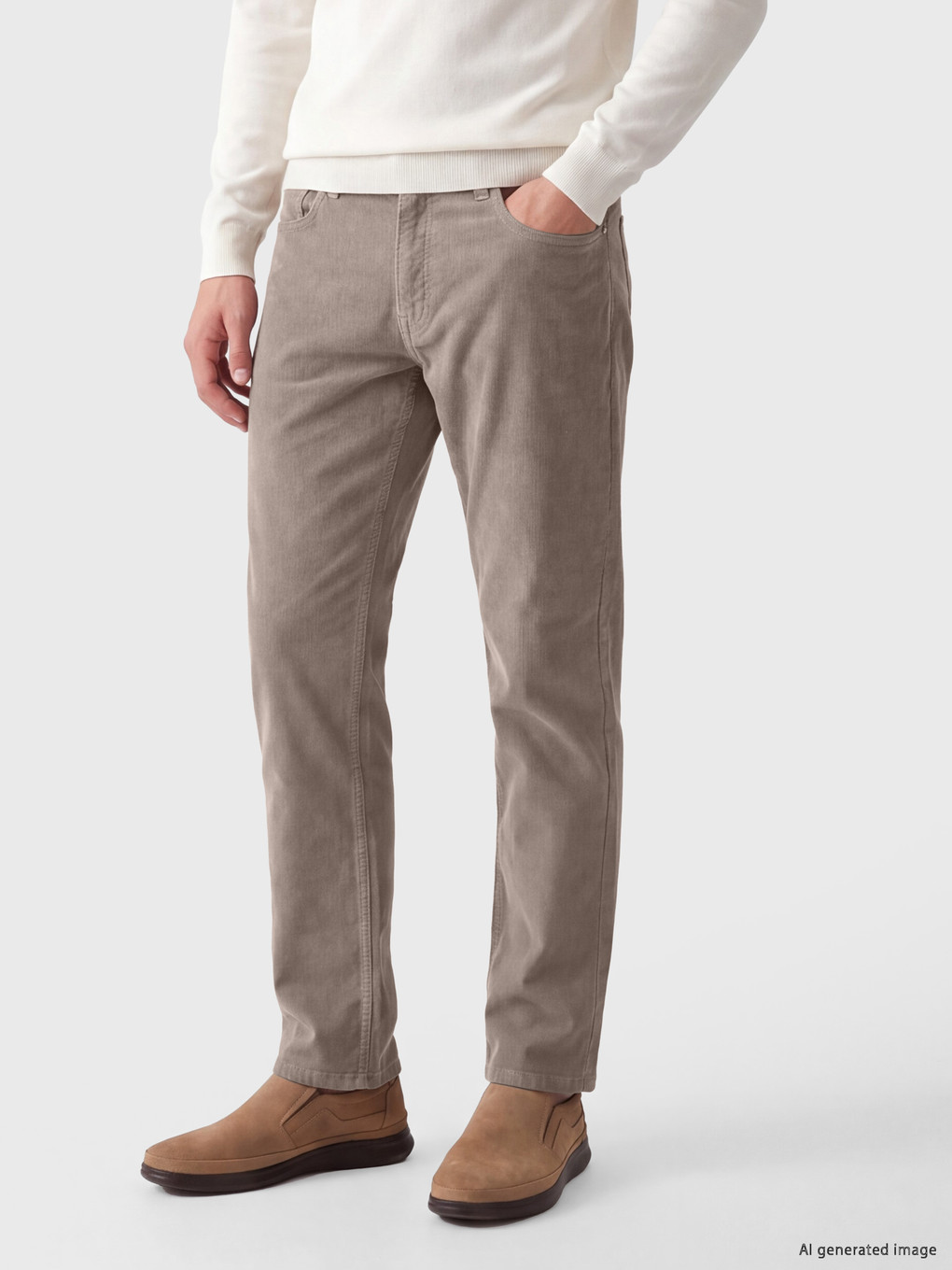 Bej Regular Fit Kadife Erkek Chino Pantolon-1