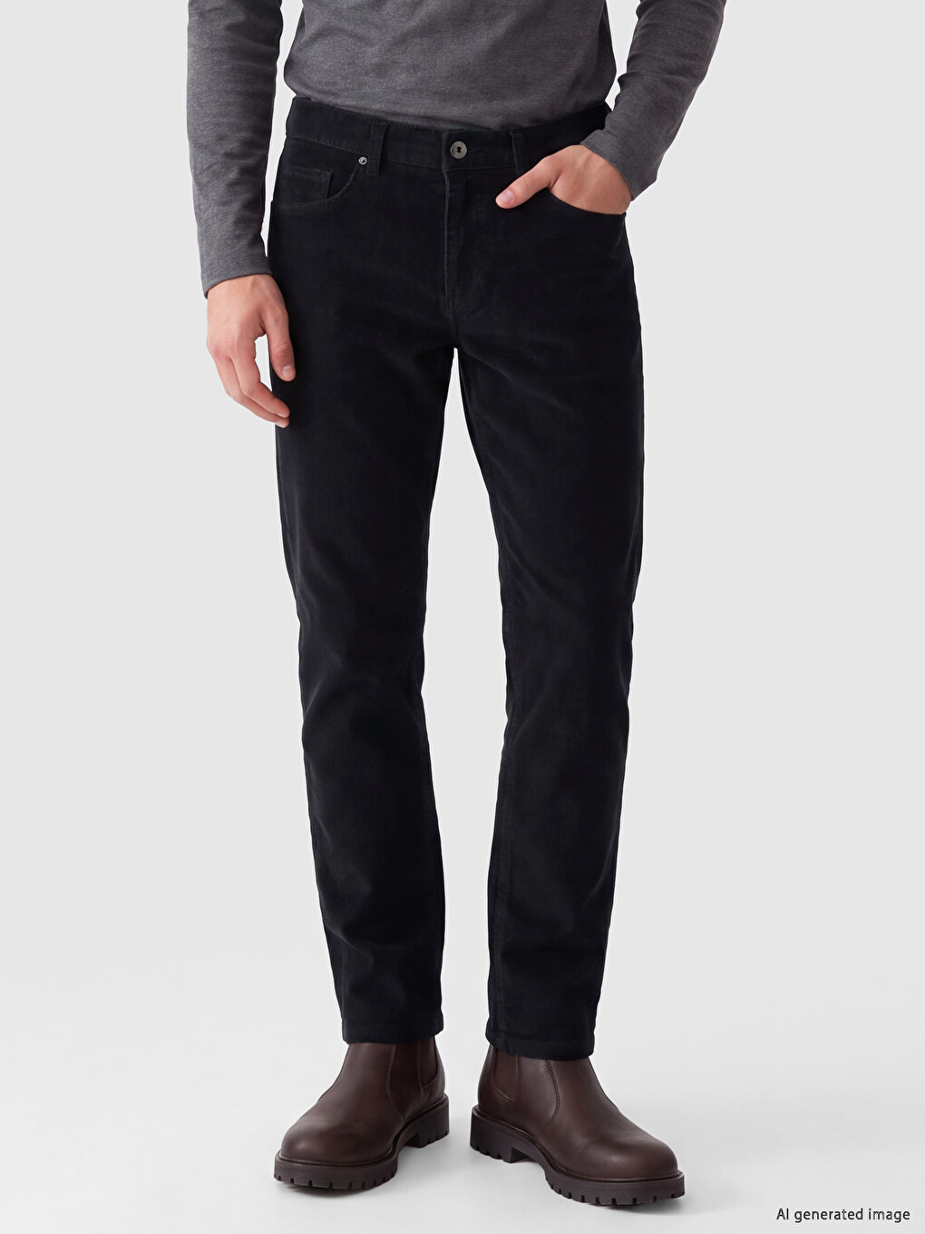 Lacivert Regular Fit Kadife Erkek Chino Pantolon-1