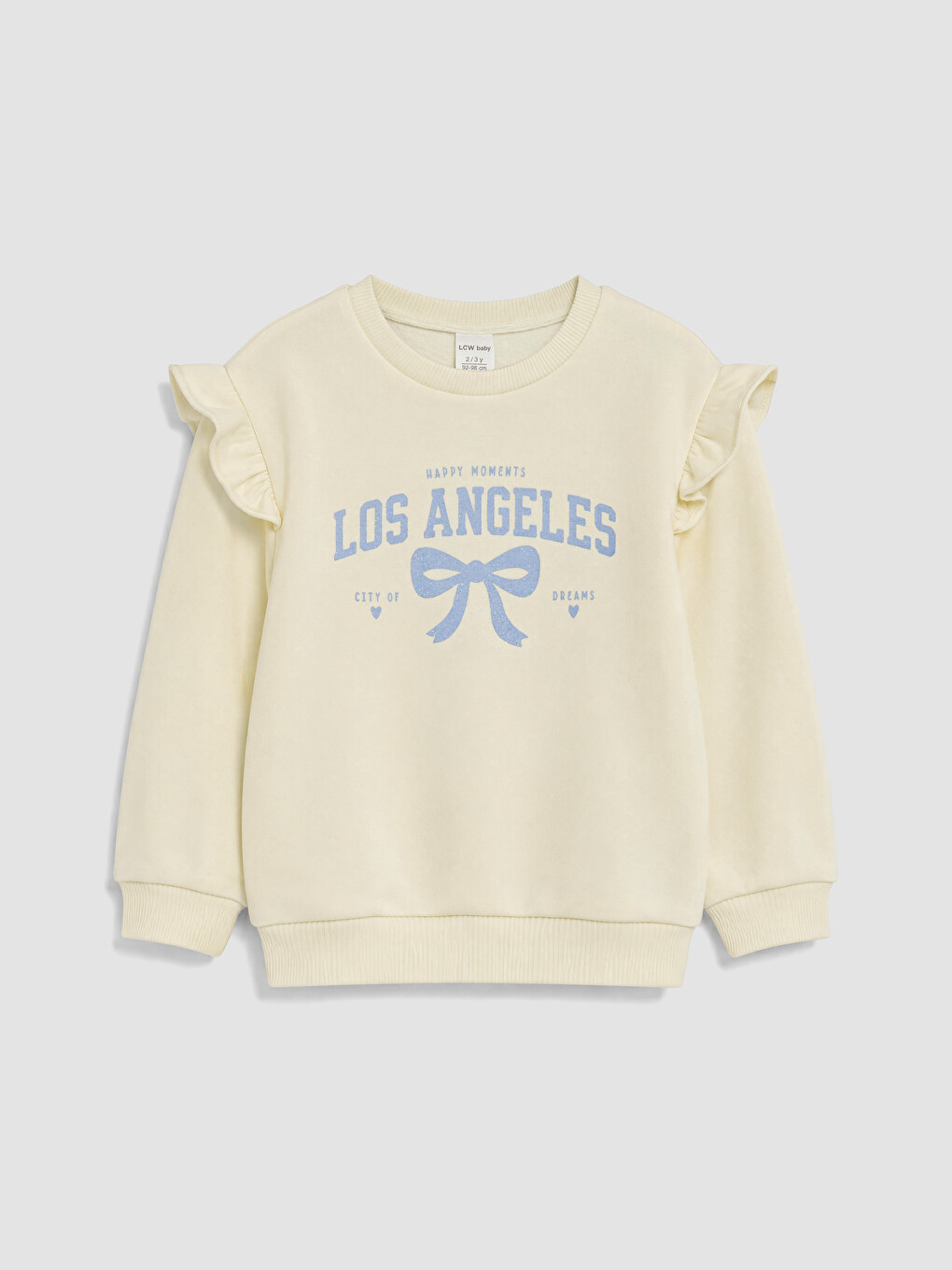 Ekru Bisiklet Yaka Baskılı Kız Bebek Kalın Sweatshirt