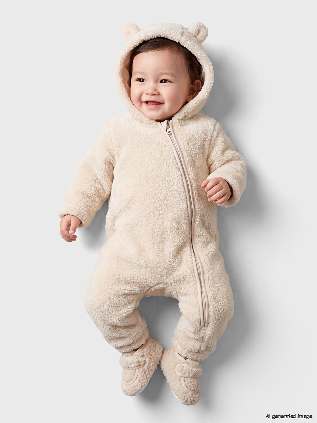 Hooded Baby Girls' Plush Jumpsuit