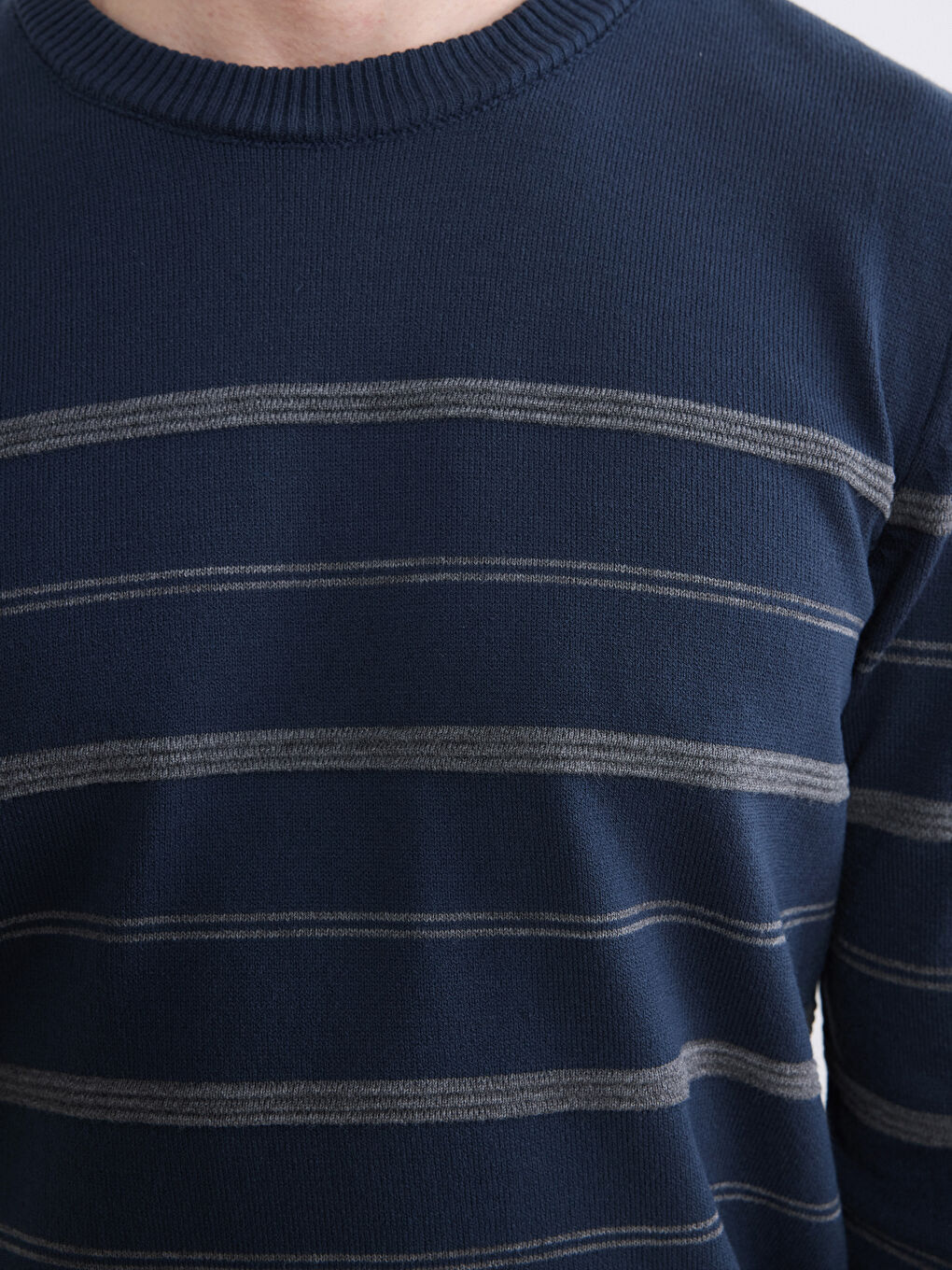 İndigo Bisiklet Yaka Çizgili Erkek Triko Kazak-2