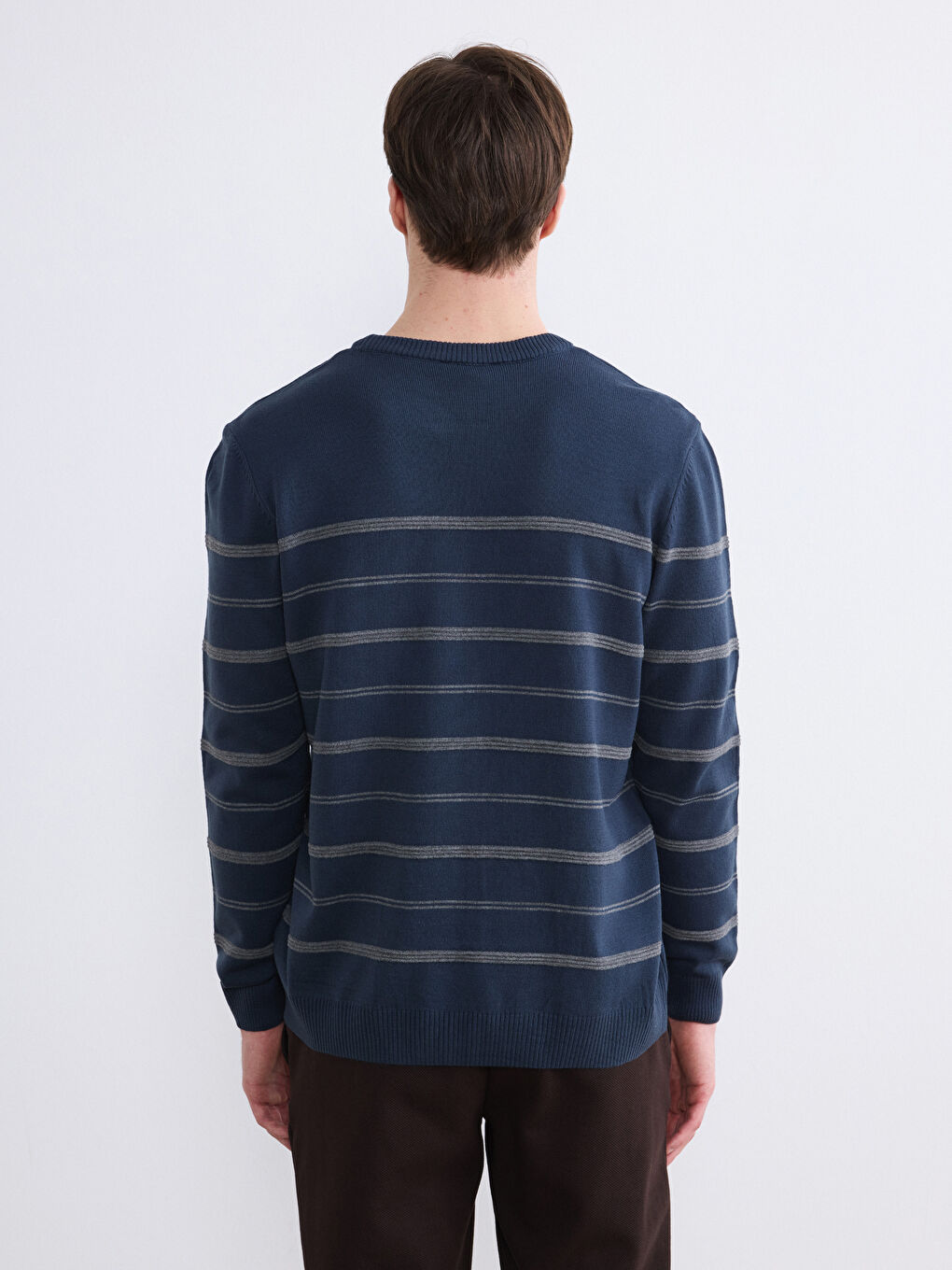 İndigo Bisiklet Yaka Çizgili Erkek Triko Kazak-3