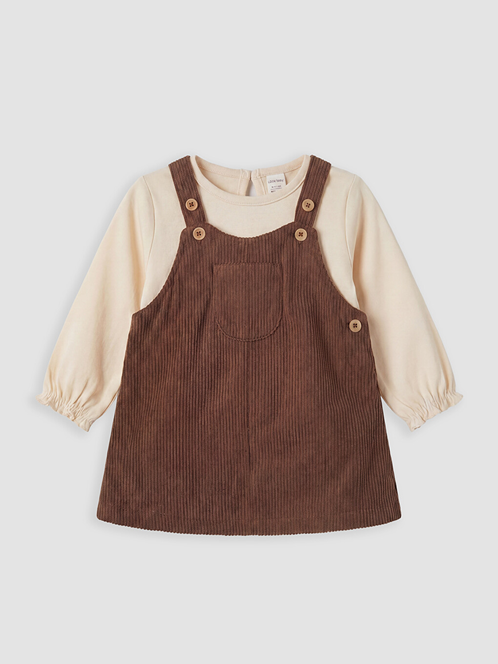 Crew Neck Baby Girls' Velvet Dungaree Dress Set