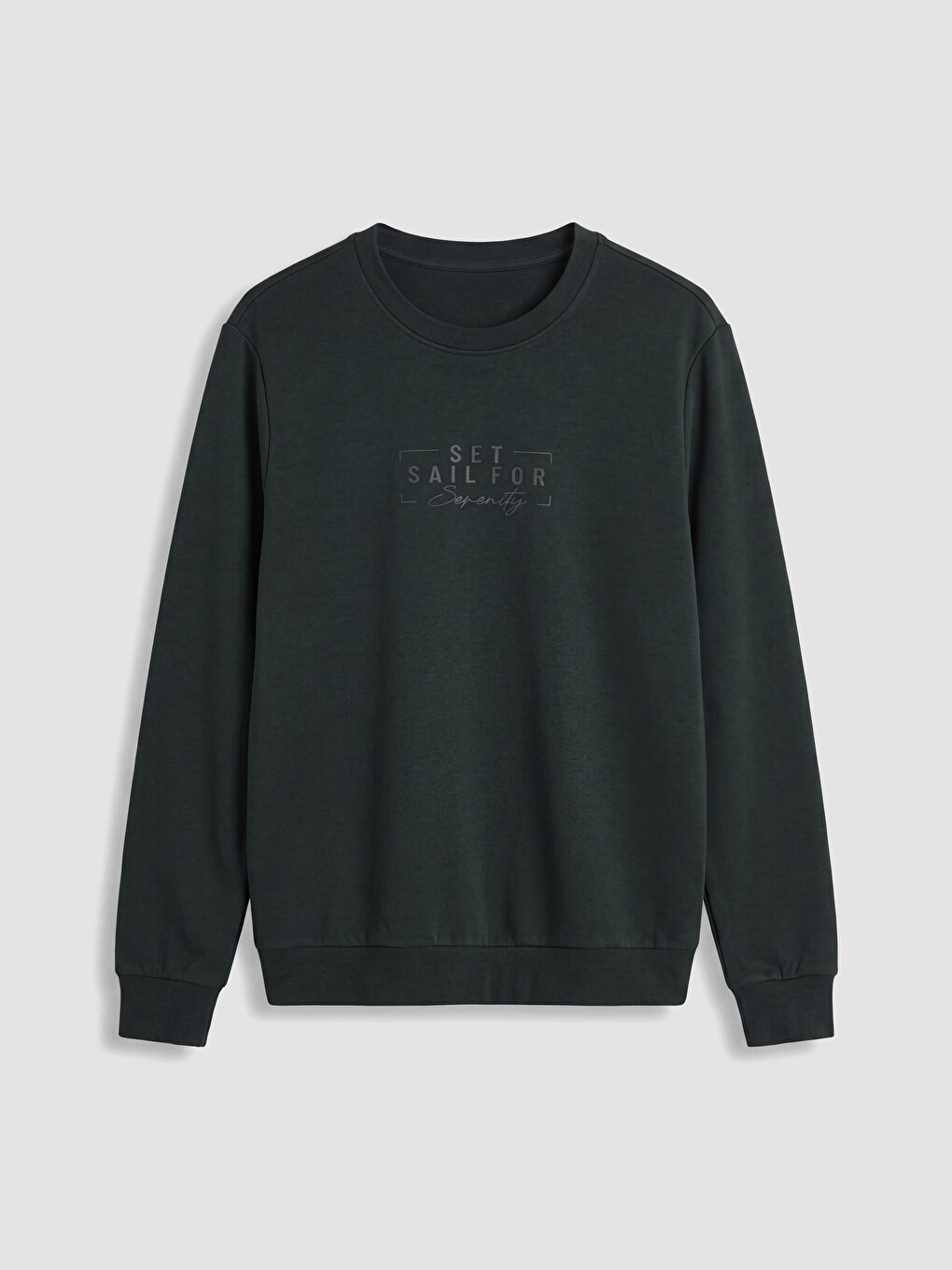 Haki Bisiklet Yaka Baskılı Erkek Sweatshirt-3