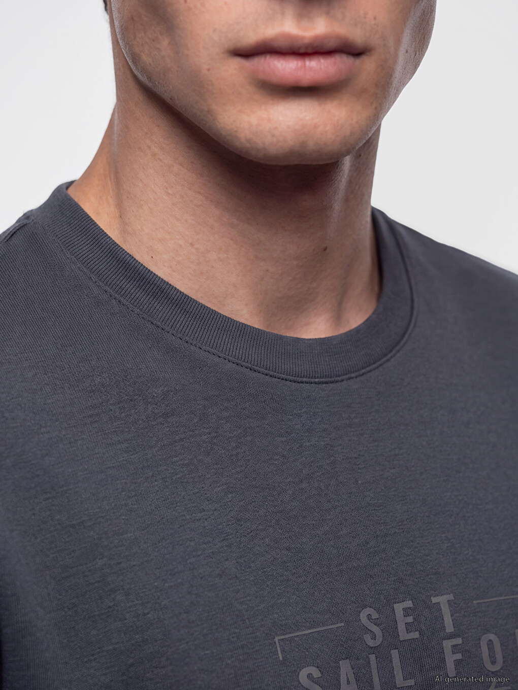 Antrasit Bisiklet Yaka Baskılı Erkek Sweatshirt-2