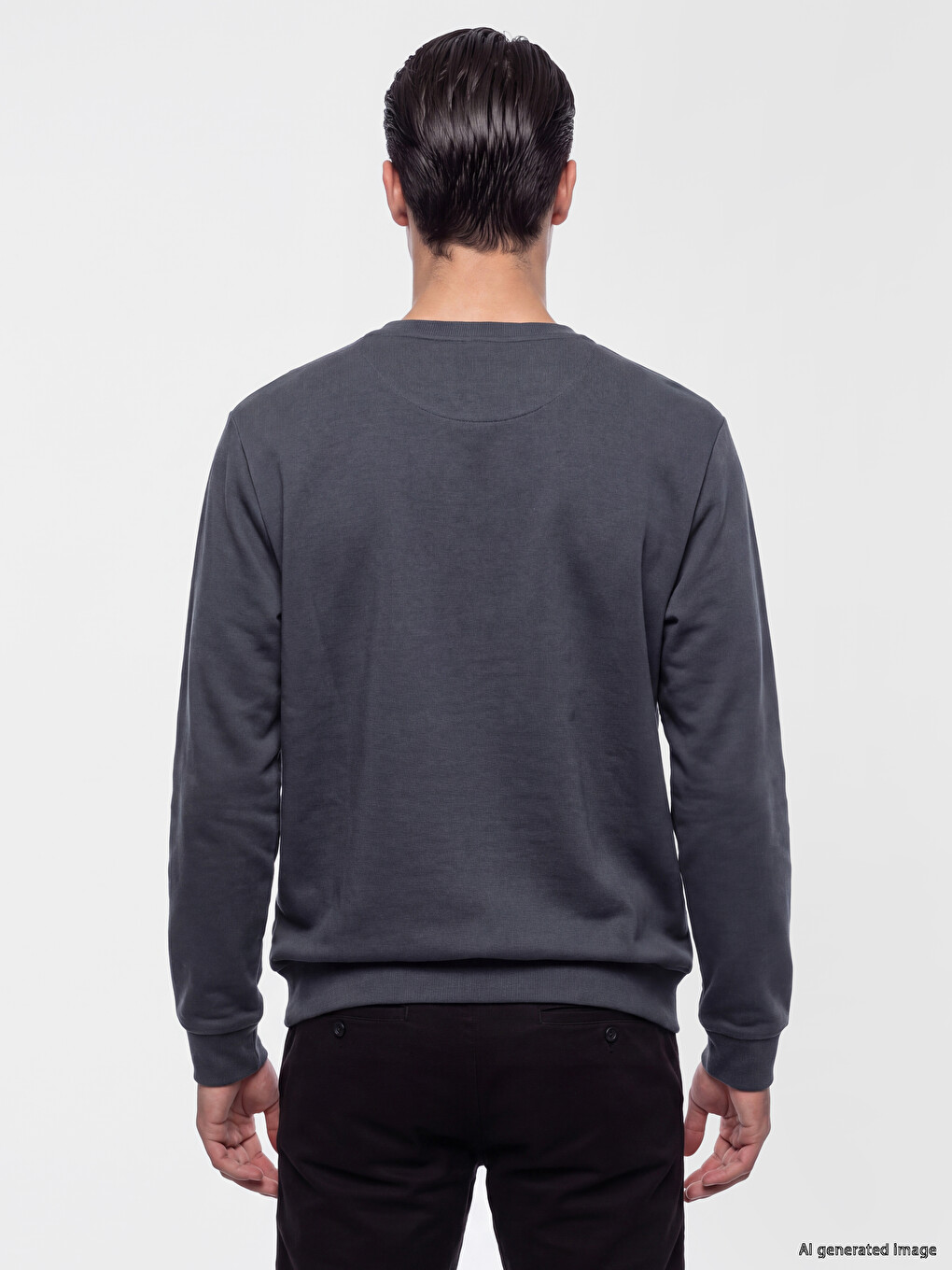 Antrasit Bisiklet Yaka Baskılı Erkek Sweatshirt-3