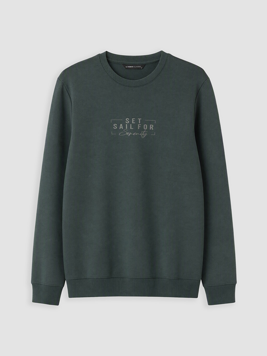 Haki Bisiklet Yaka Baskılı Erkek Sweatshirt-4