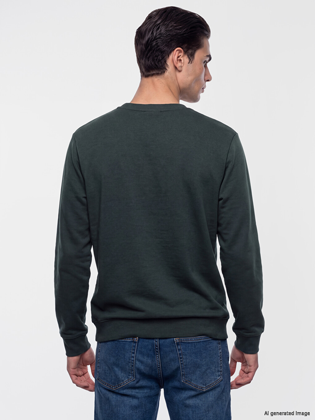 Haki Bisiklet Yaka Baskılı Erkek Sweatshirt-3