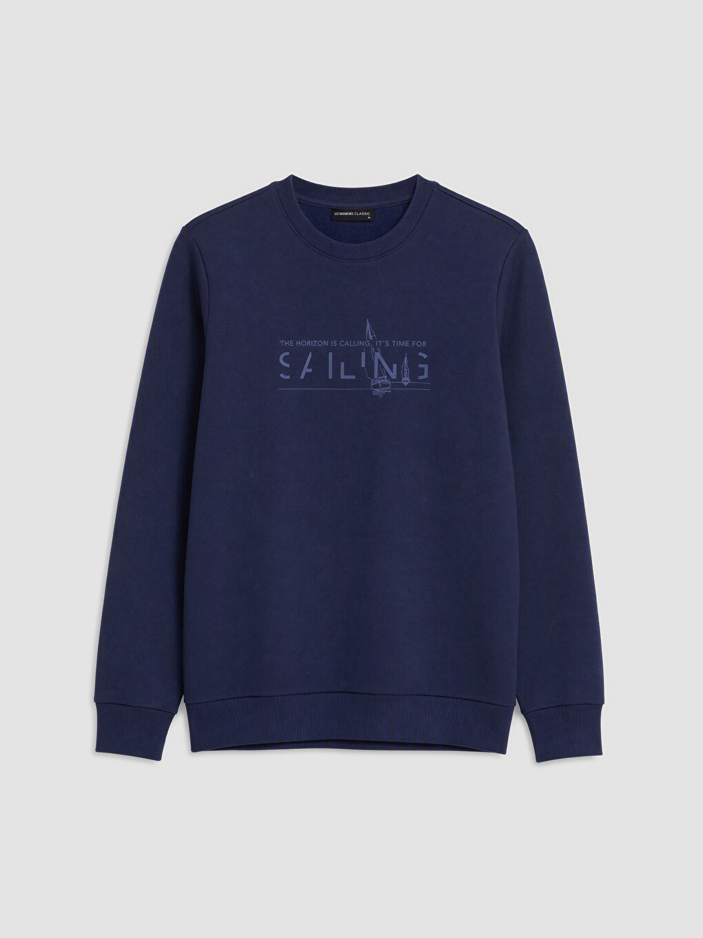 Lacivert Bisiklet Yaka Baskılı Erkek Sweatshirt