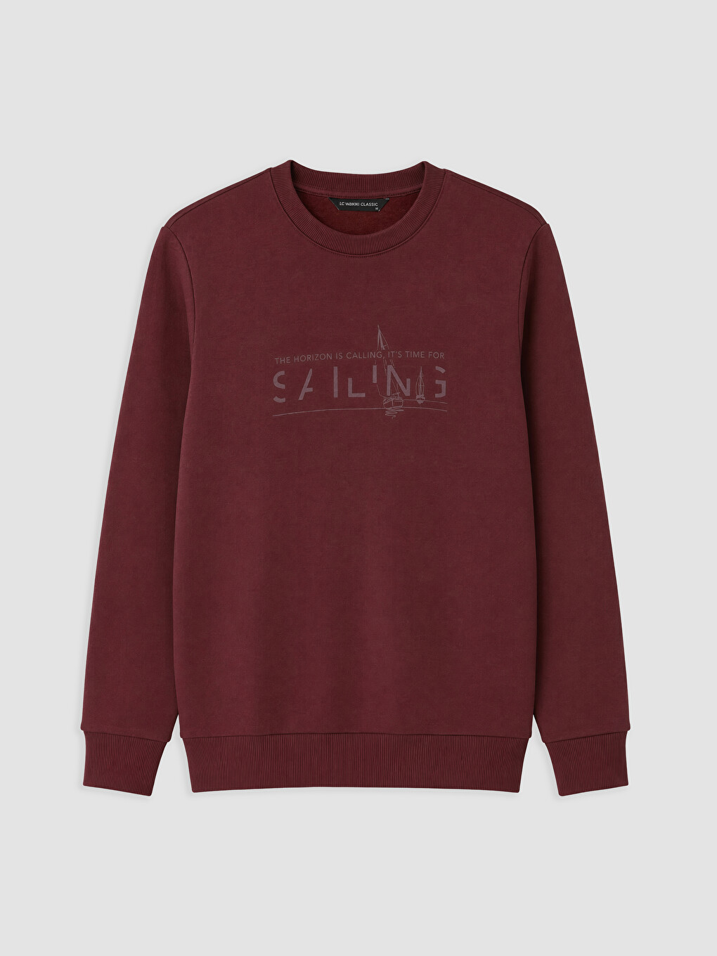 Bordo Bisiklet Yaka Baskılı Erkek Sweatshirt