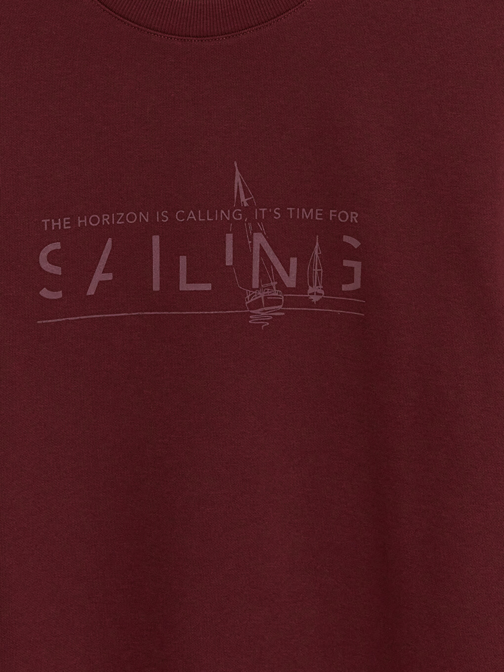 Bordo Bisiklet Yaka Baskılı Erkek Sweatshirt-2