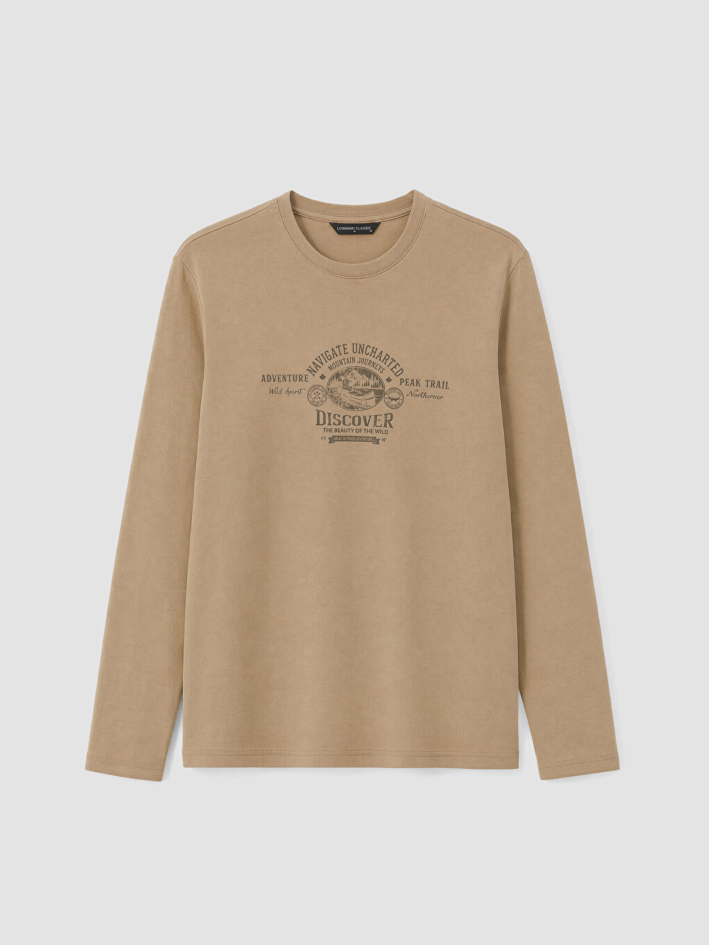 Bej Bisiklet Yaka Baskılı Erkek Sweatshirt-3