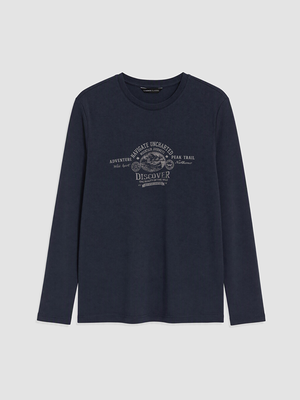 Lacivert Bisiklet Yaka Baskılı Erkek Sweatshirt-3