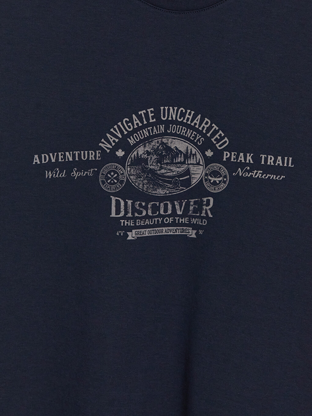 Lacivert Bisiklet Yaka Baskılı Erkek Sweatshirt-5