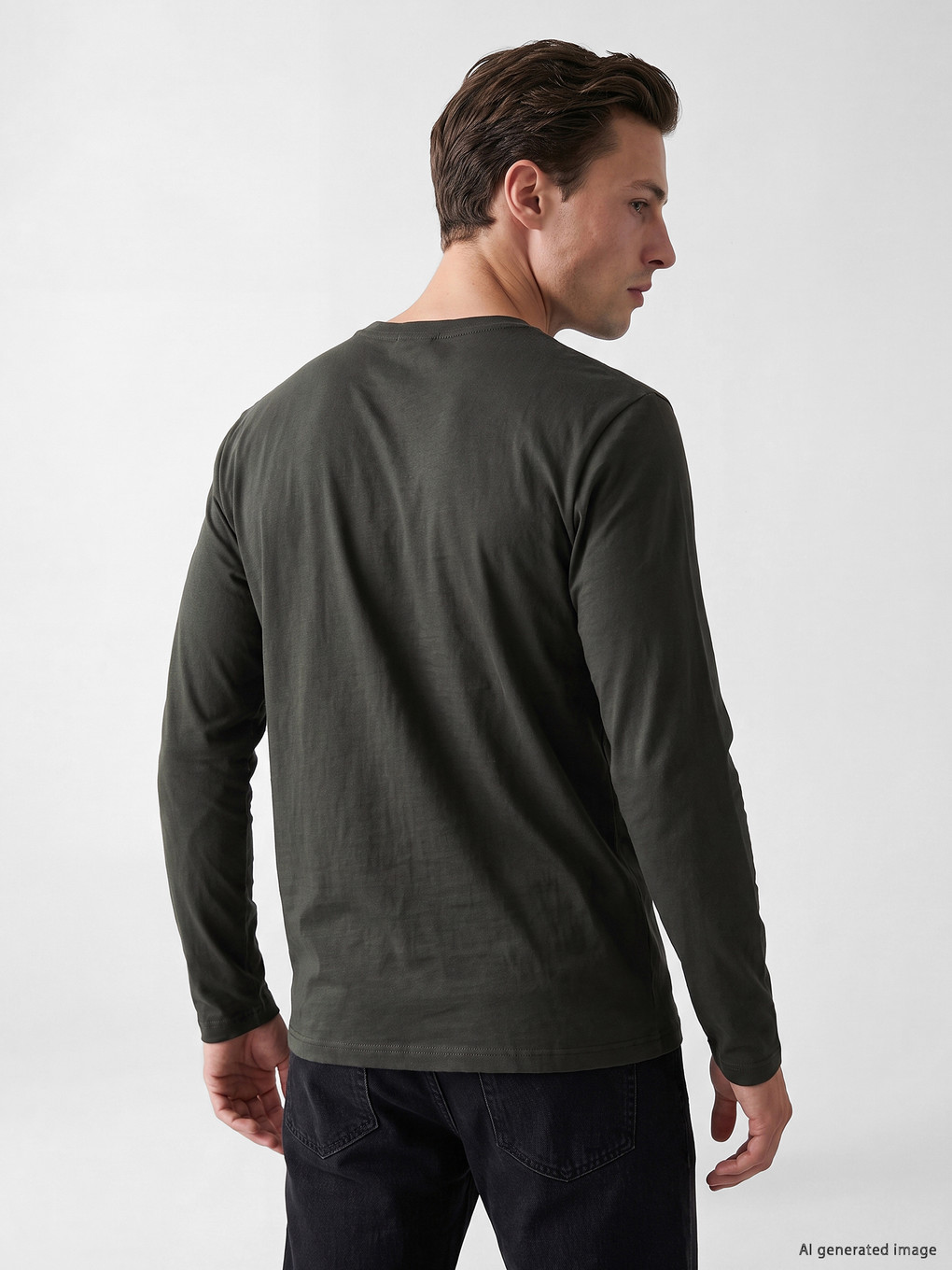 Haki Bisiklet Yaka Baskılı Erkek Sweatshirt-3