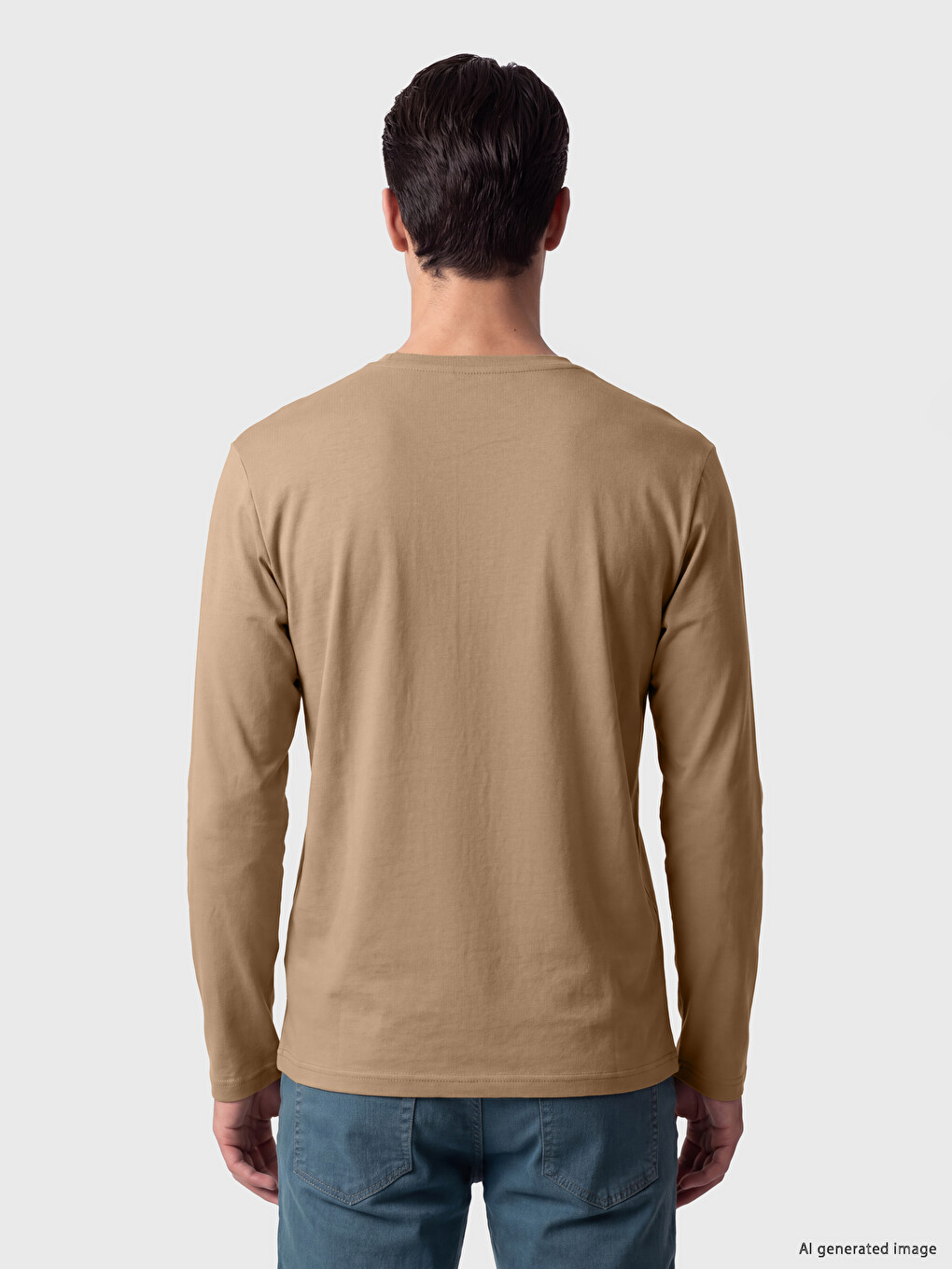 Bej Bisiklet Yaka Baskılı Erkek Sweatshirt-2