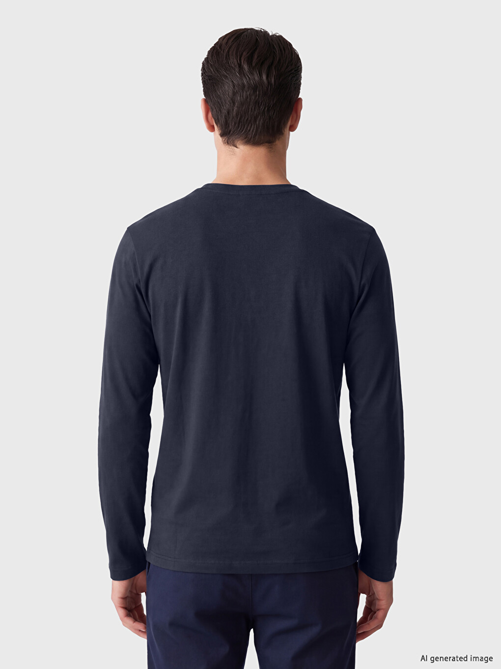 Lacivert Bisiklet Yaka Baskılı Erkek Sweatshirt-2