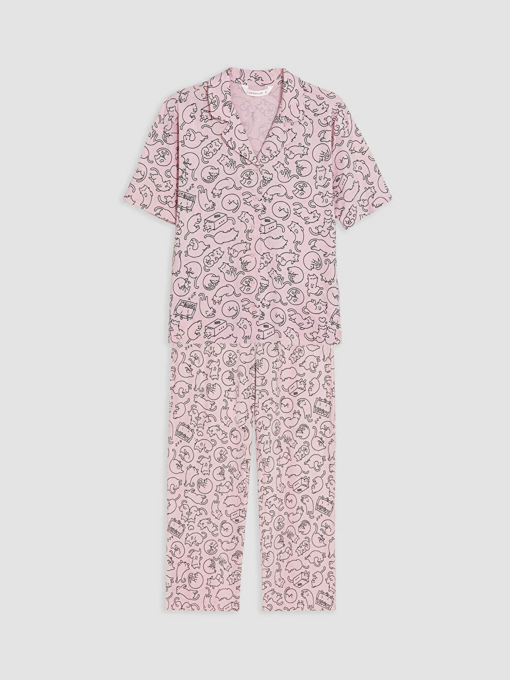 Pembe Kedi Desenli Kadın Pijama Takım-4