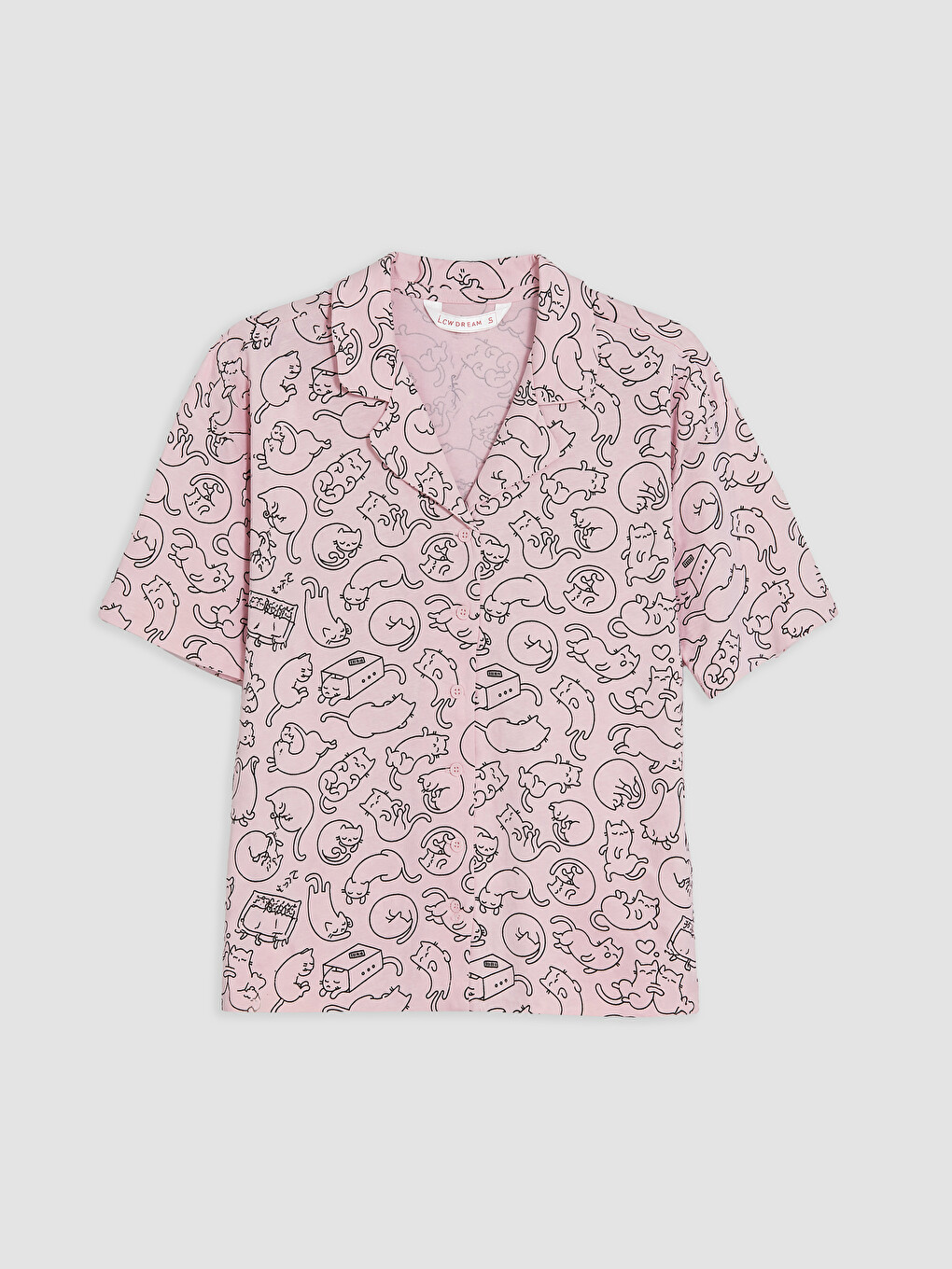 Pembe Kedi Desenli Kadın Pijama Takım-5