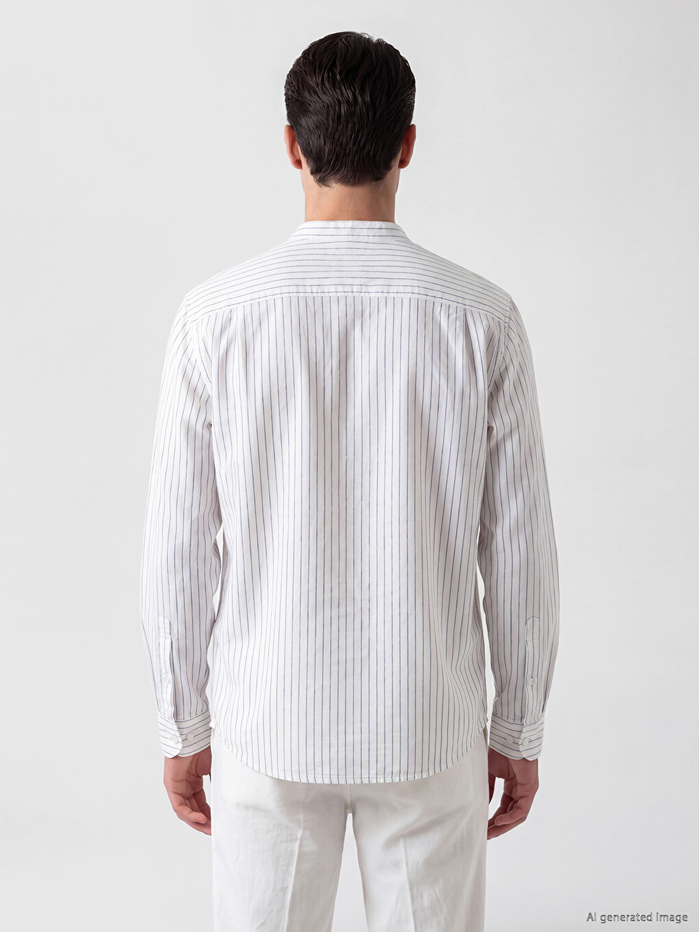 Beyaz Regular Fit Hakim Yaka Çizgili Poplin Erkek Gömlek-2