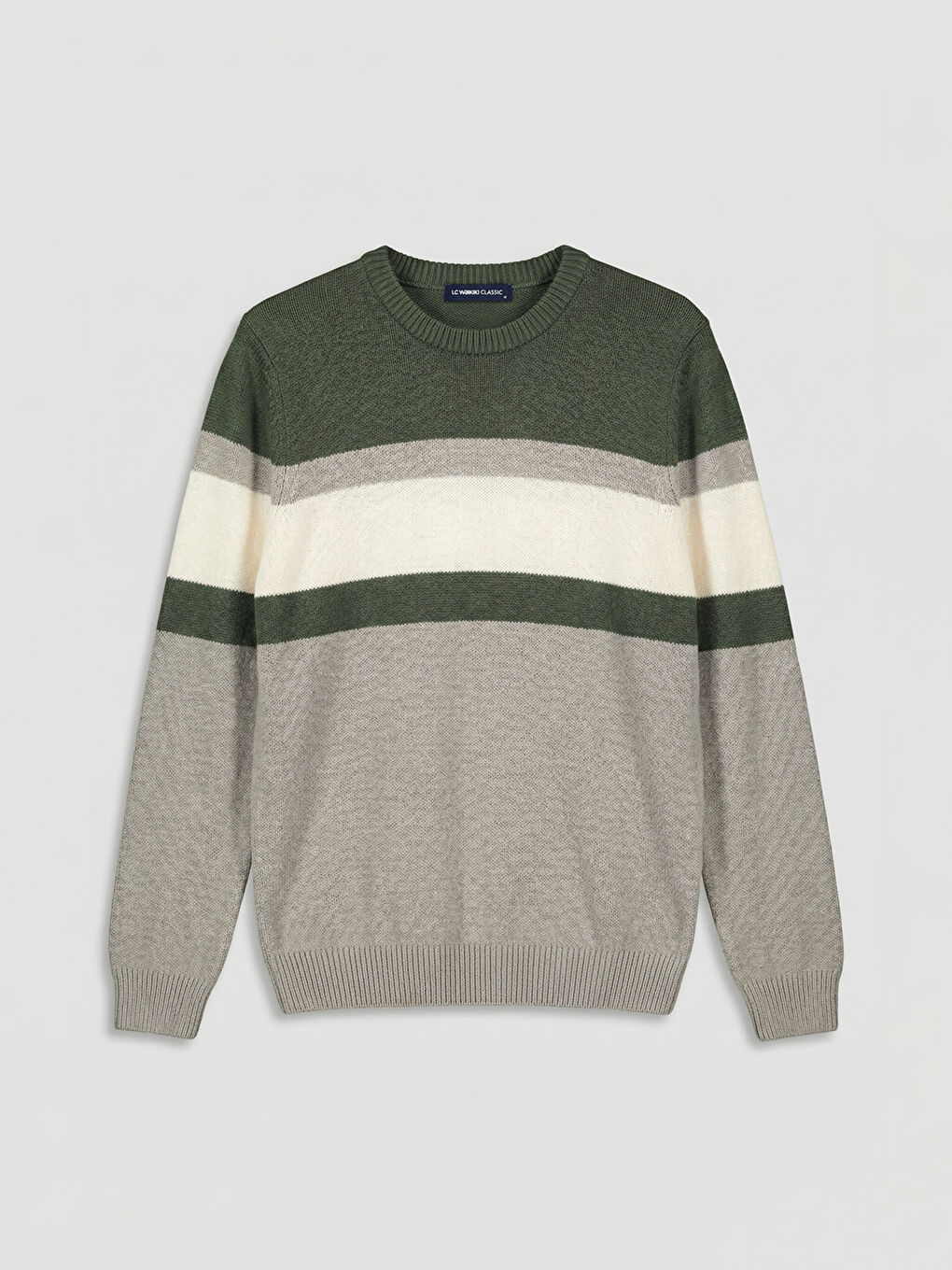 Yeşil Bisiklet Yaka Renk Bloklu Erkek Triko Kazak-4