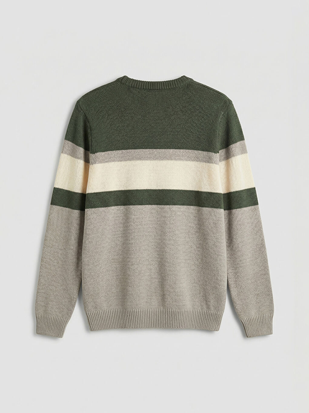 Yeşil Bisiklet Yaka Renk Bloklu Erkek Triko Kazak-5