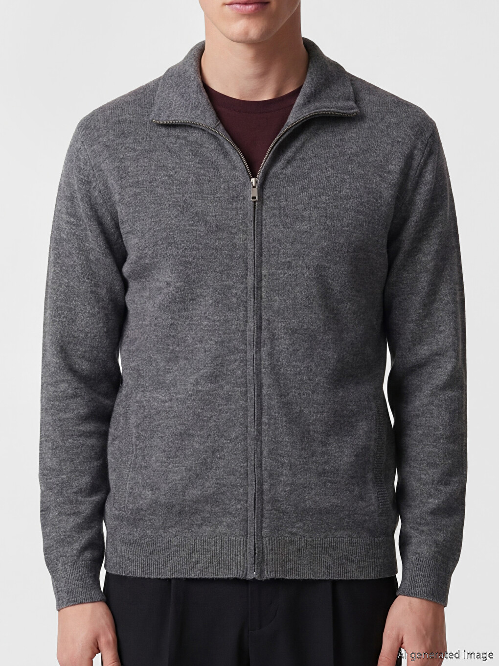 Gri Regular Fit Erkek Triko Hırka-2