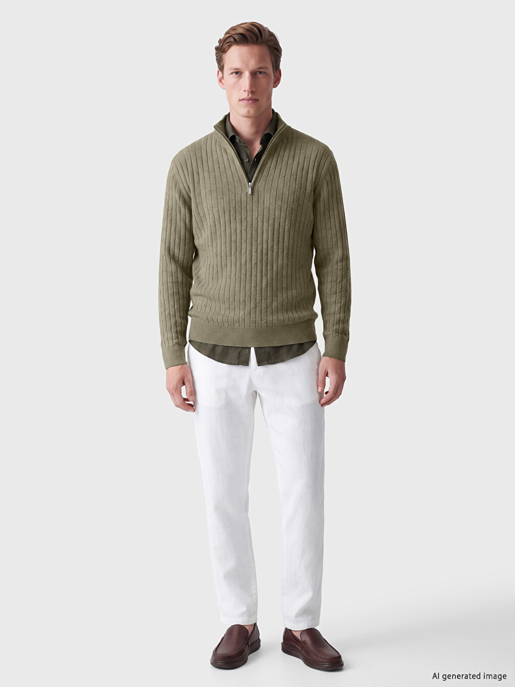 Stand-up Collar Cable Knit Men's Knitwear Sweater-1