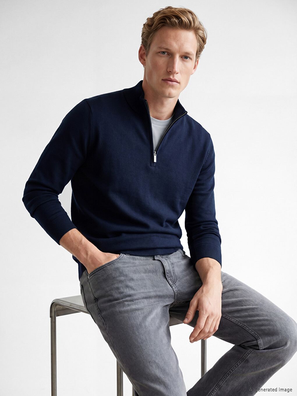 Mock Neck Men's Knitwear Sweater