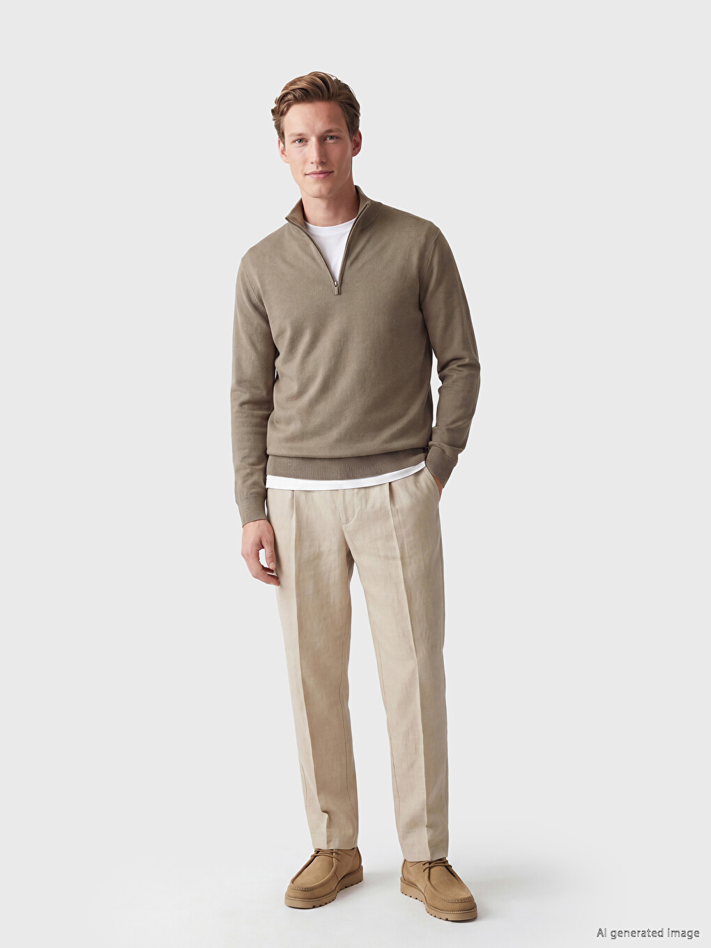 Pull-over En Maille À Col Montant Zippé Pour Homme-1