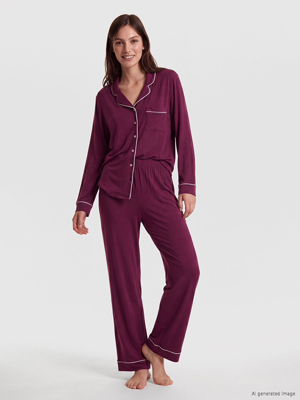 Set De Pijama Pentru Femei Cu Guler De Cămașă
