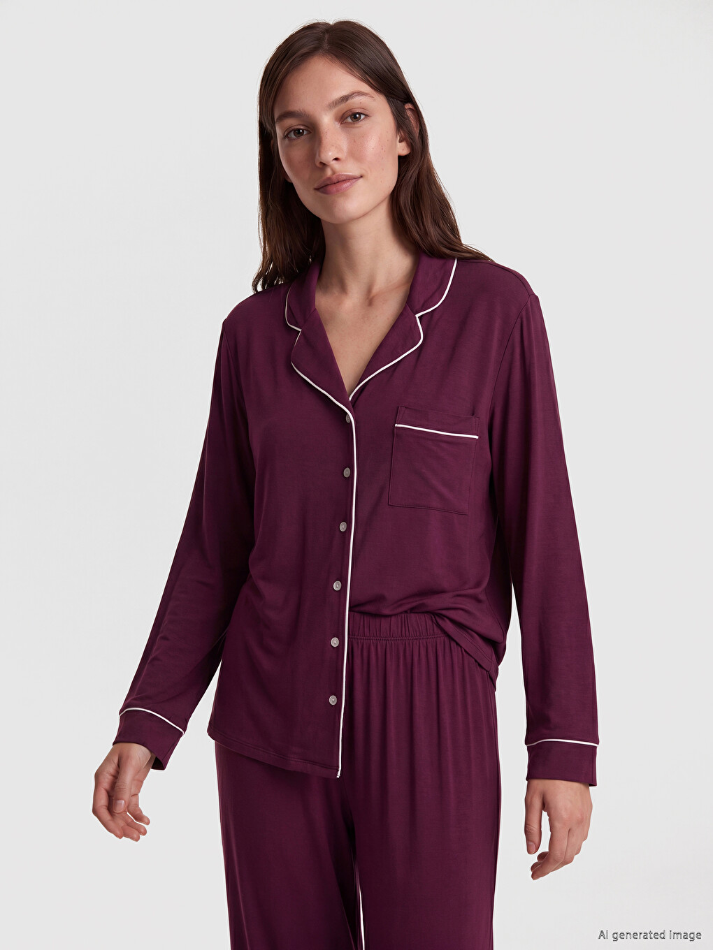 Set De Pijama Pentru Femei Cu Guler De Cămașă-1