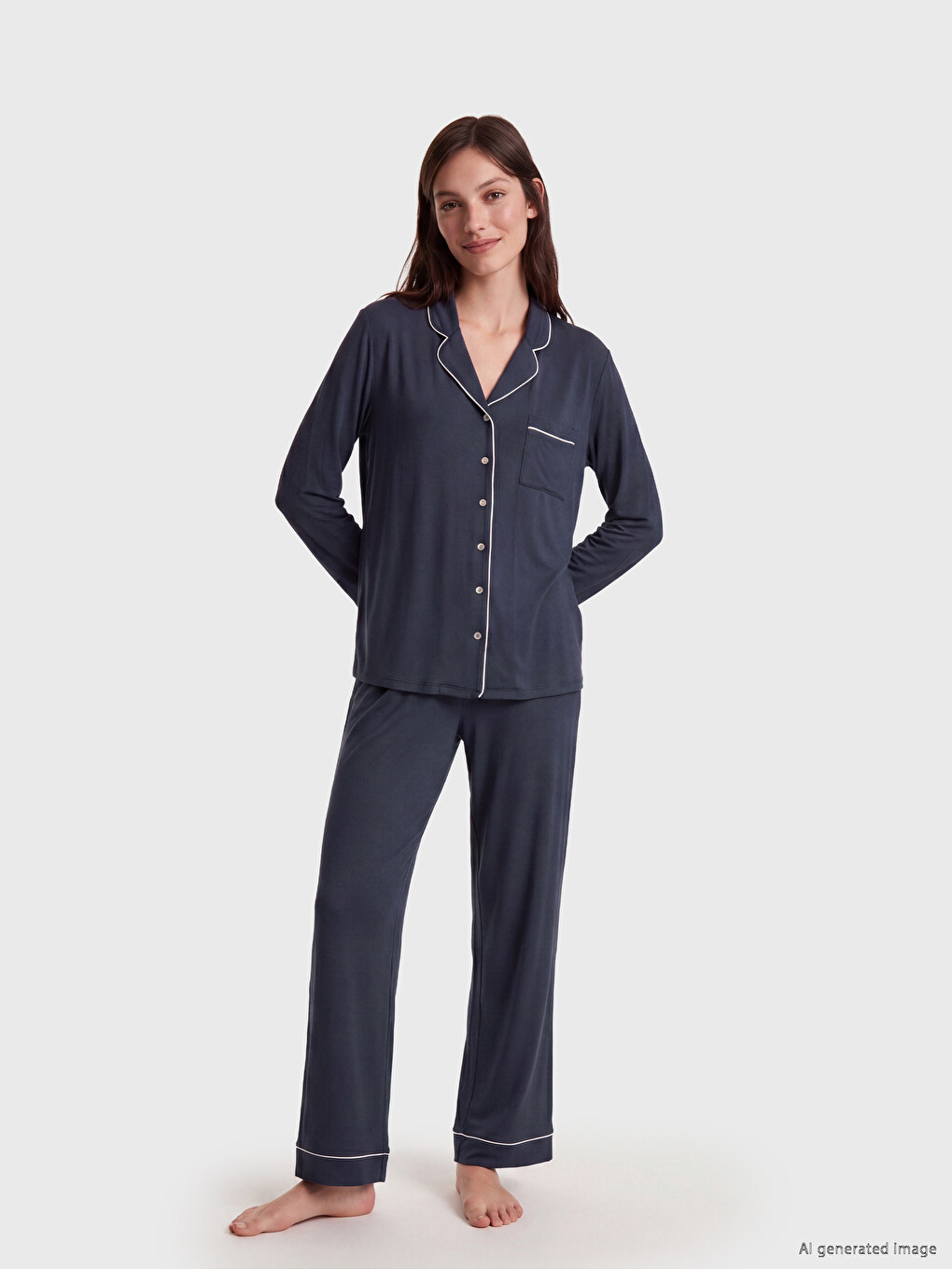 Set De Pijama Pentru Femei Cu Guler De Cămașă-1