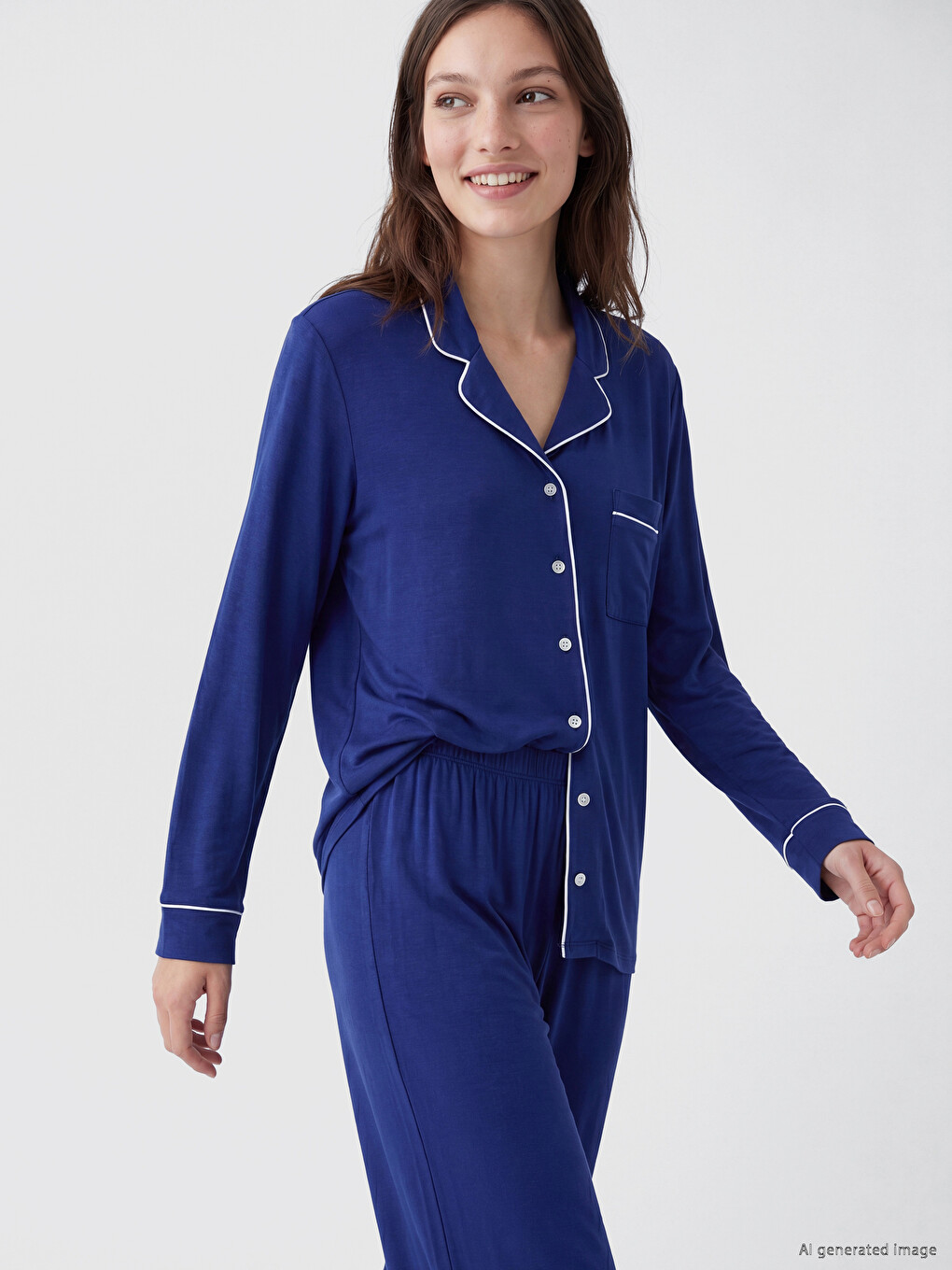 Set De Pijama Pentru Femei Cu Guler De Cămașă-1