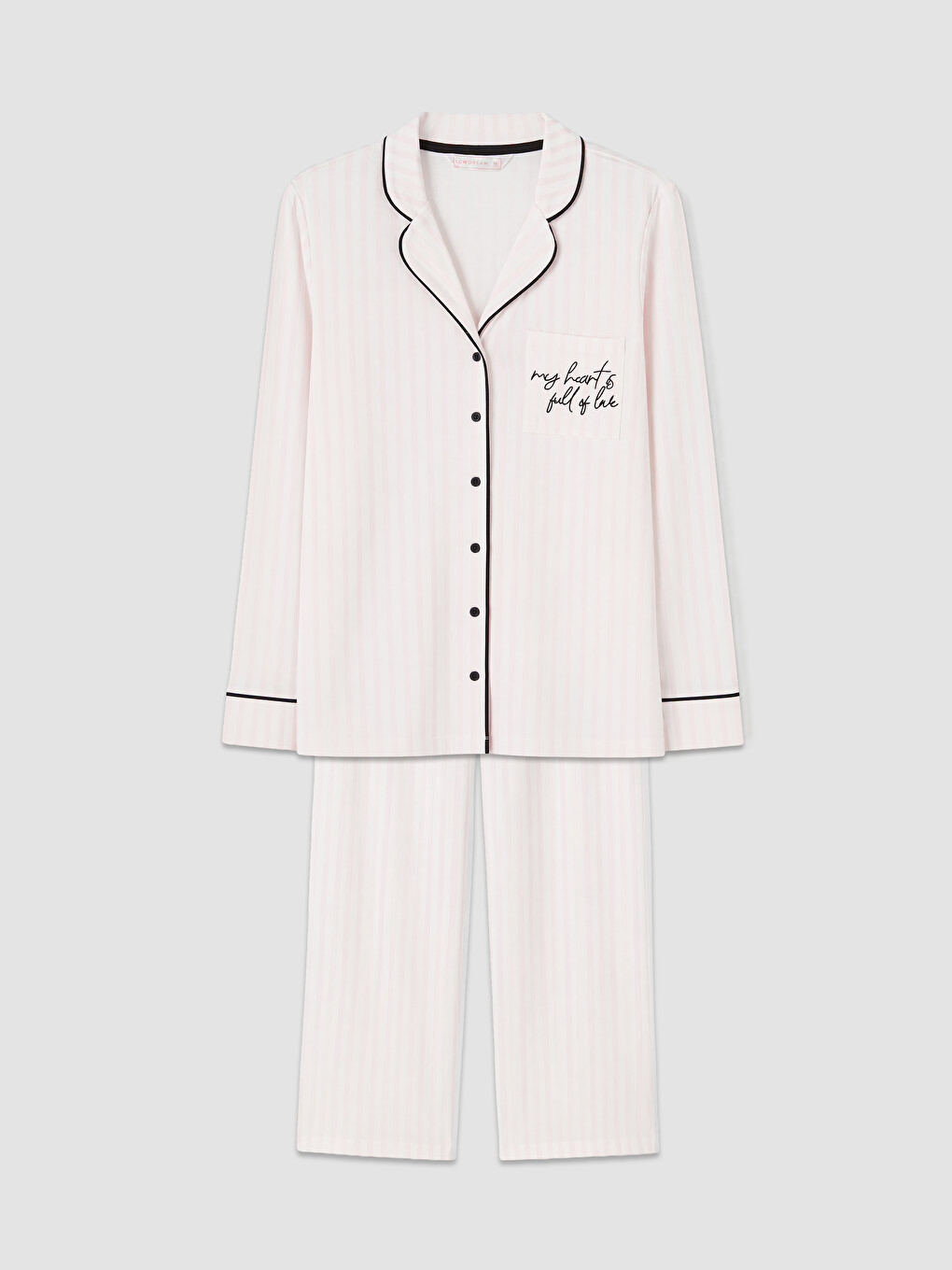 Ekru Gömlek Yaka Çizgili Kadın Pijama Takım-4