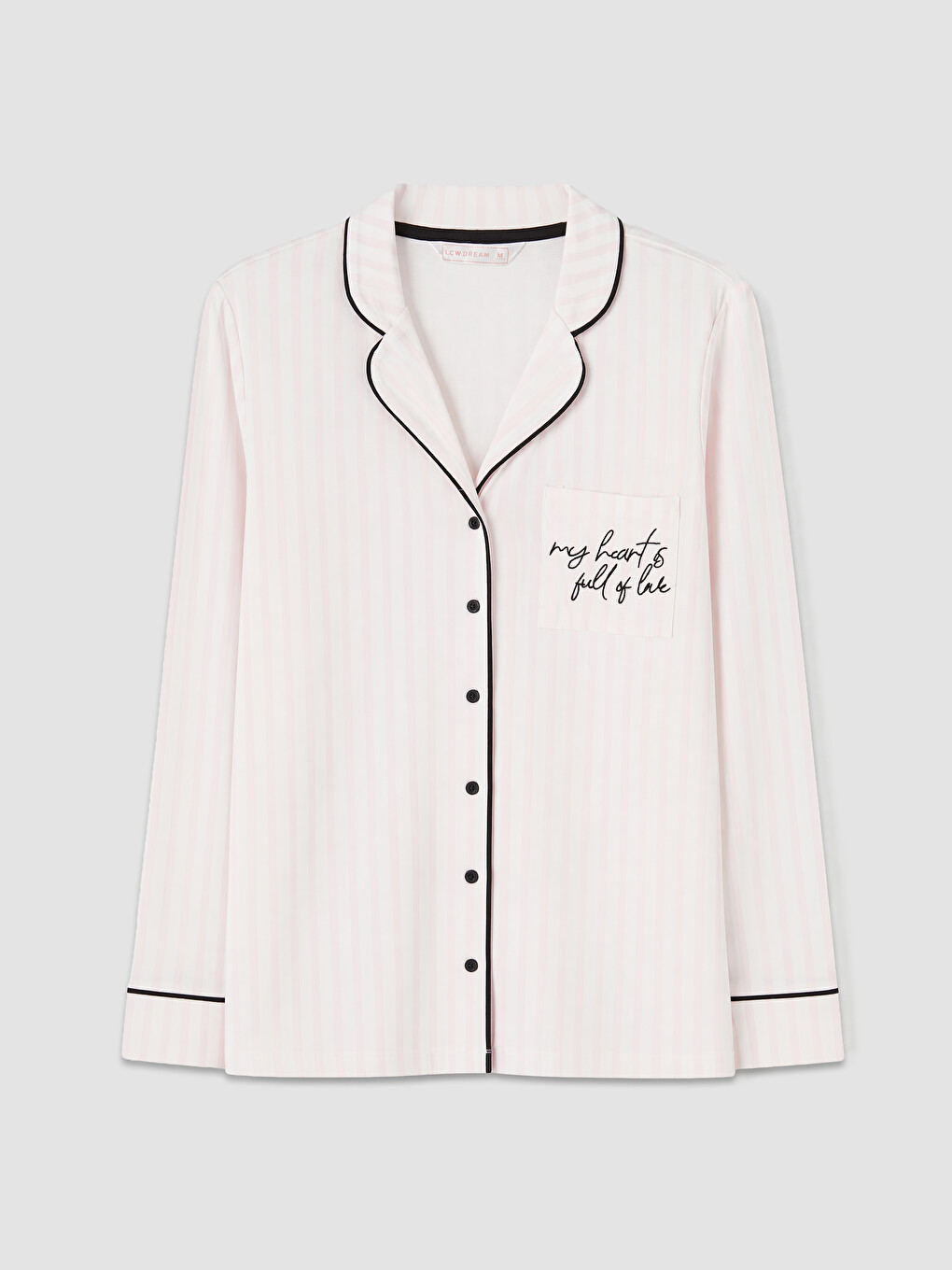 Ekru Gömlek Yaka Çizgili Kadın Pijama Takım-5